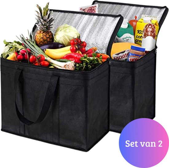 Janse® Koeltassen 2 stuks - Koeltas zwart - Lunchtas zwembad - Koelzak - Eten - Coolerbag - Cooltas - Picknicktas van Janse