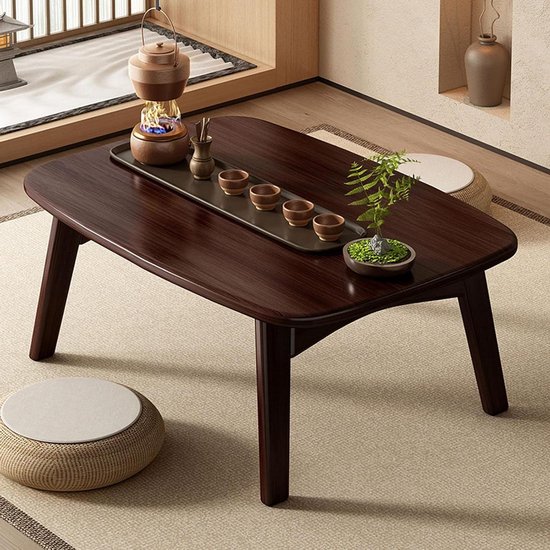 Japanese Bamboo Floor Table, Folding Bamboo Coffee Table, Multi-Function Low Tables, Wooden Rectangular Tatami Tea Tables, Portable, Easy to Store, Sitting, Meditation