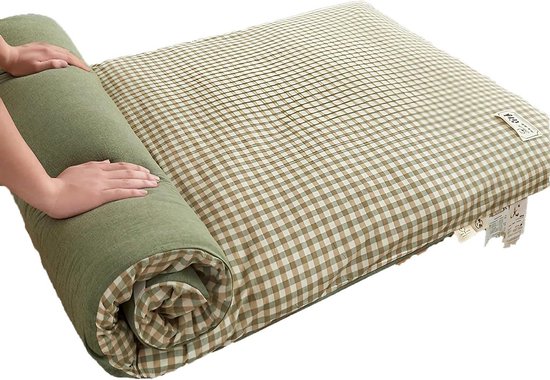 Japanse futon matras - Oprolbare mat - Ruimtebesparend slapen - Wasbare hoes - 180 x 200 cm - Groen