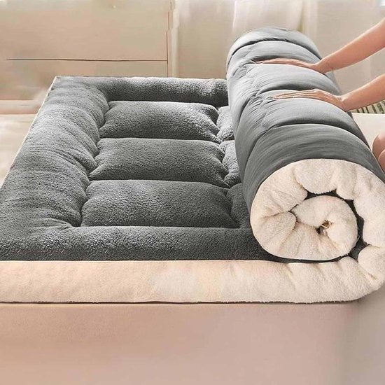 Japanse Futon Matras - Opvouwbaar Bed - Comfortabel Slapen - Gesimuleerde Lamswol - 150 x 190 cm - Natuurlijk Grijs