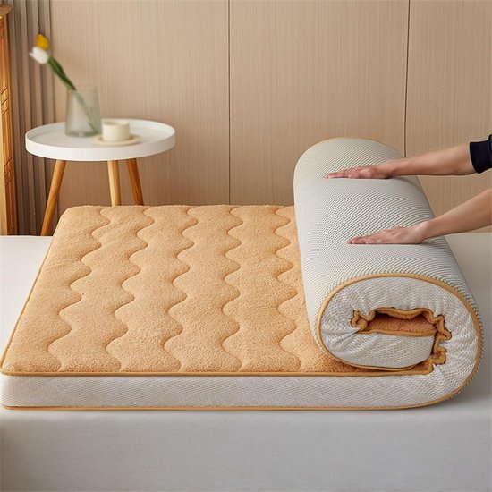 Japanse Futon Matras - Rolmatras Tatami - Comfortabel Slapen - Dubbele Tape Rand - 150x198 cm - Camel