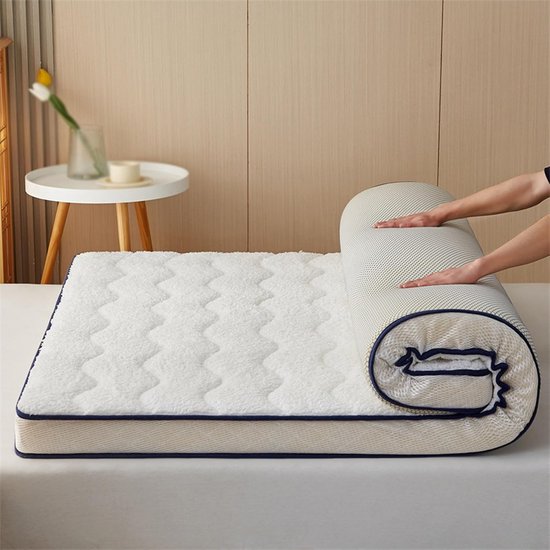 Japanse Futon Matras - Rolmatras Tatami - Slaapruimte Creëren - Dubbele Laag Rand - 70x78 inch - Wit