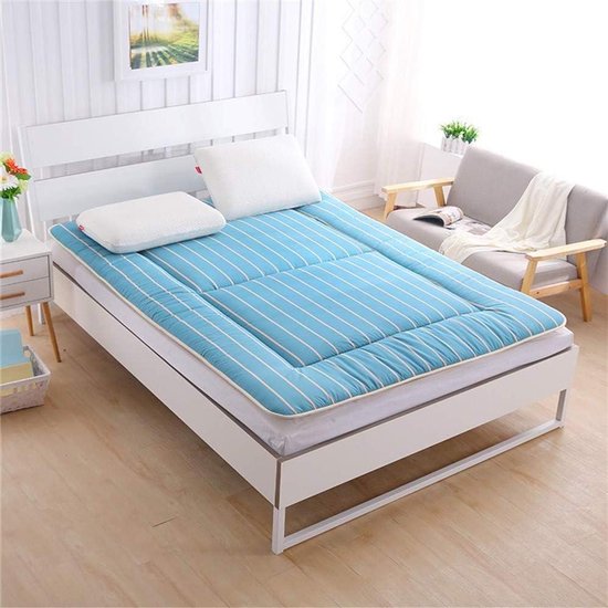 Japanse Futon Matras - Slaapmat - Comfortabel Slapen - Ademend Polyester - 100x195cm - Blauw