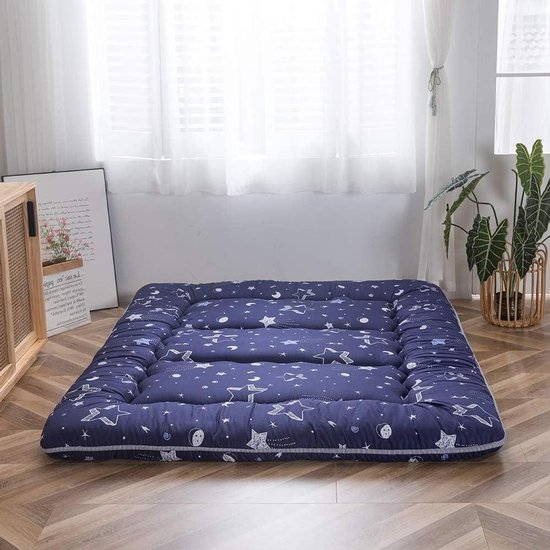 Japanse futon matras - Vloer slaapmat - Comfortabel slapen - Inclusief 3 accessoires - 90x190 cm - Blauwe ster