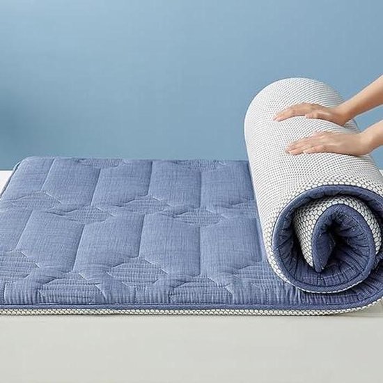 Japanse Futon Matras - Vloerligstoel Slaapkussen - Comfortabel Slapen - Extra Dik Ergonomisch - 90x200cm - Blauw