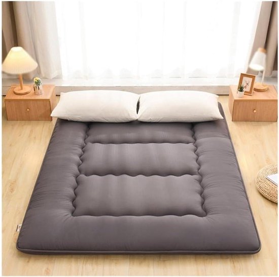 Japanse Futon Matras - Vloermat Opvouwbaar - Comfortabel Slapen - Hoogwaardige Polyester Vulling - 122x200 cm - Grijs