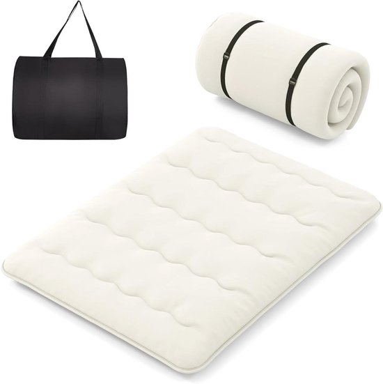 Japanse Futon Matras - Vloermat Tatami - Slaapcomfort Creëren - Opvouwbaar Met Draagtas - 90 x 200 cm - Beige van Merkloos