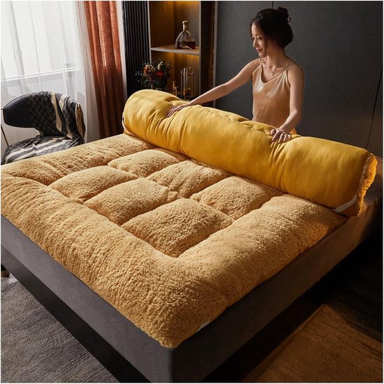 Japanse Futon Matras - Vloermatras Kamperen - Comfortabel Slapen - Driehoekige Rand - 8 cm dik - Geel