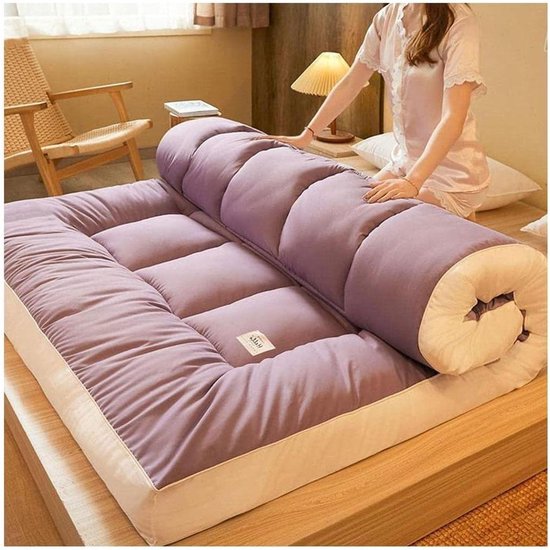 Japanse Futon Matras - Vloermatras Kinderen - Flexibel Slapen - Huidvriendelijk Katoen - 150x200cm - Paars