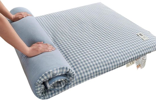 Japanse Futon Matras - Vloermatras Logeerbed - Comfortabel Slapen - Oprolbare en Wasbare Hoes - 100 x 200 cm - Blauw