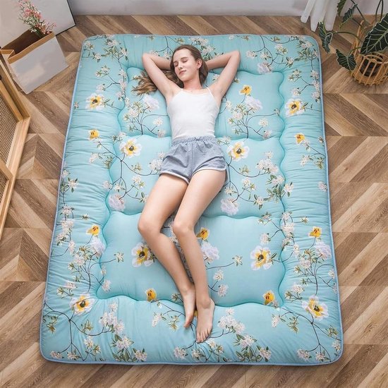 Japanse Futon Matras - Vloermatras Oprolbaar - Comfortabel Slapen - Dikte 8-10cm - 90x200cm - Bloem