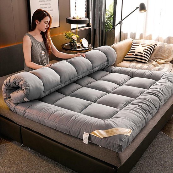 Japanse Futon Matras - Vloermatras Oprolbaar - Comfortabel Slapen - Elastische Ondersteuning - 150x200cm - Grijs