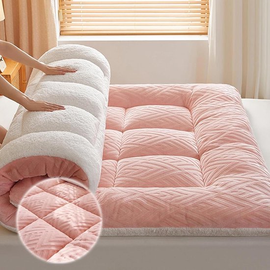 Japanse Futon Matras - Vloermatras Opvouwbaar - Comfortabel Slapen - Ergonomisch Ontwerp - Full Size - Roze