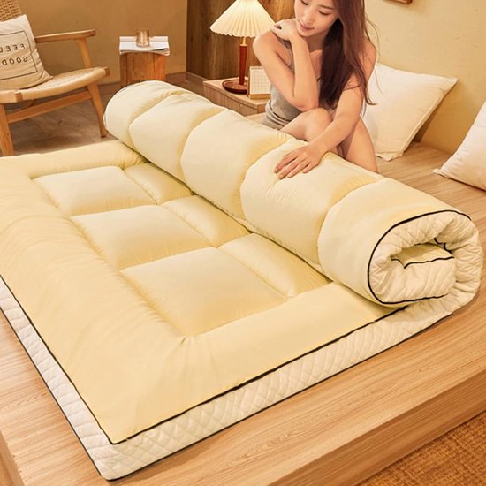 Japanse Futon Matras - Vloermatras Opvouwbaar - Comfortabel Slapen - Huidvriendelijke Stof - 90x200 cm - Geel