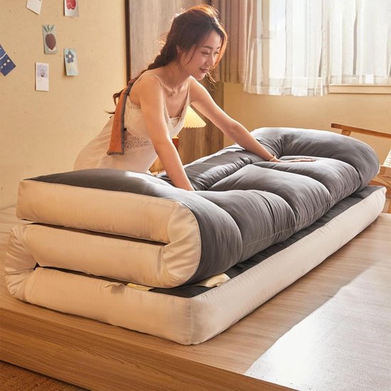 Japanse Futon Matras - Vloermatras Opvouwbaar - Comfortabel Slapen - Traagschuim Vulling - 120x200cm - Grijs