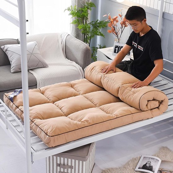 Japanse Futon Matras - Vloermatras Rolbaar - Comfortabel Slapen - Drie-dimensionaal Quiltontwerp - 90x200cm - Wit