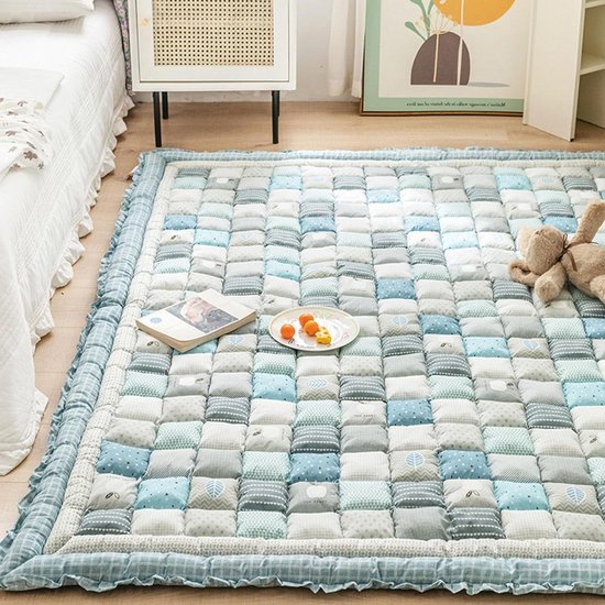 Japanse Futon Matras - Vloermatras Rolmatras - Comfortabel Slapen - Handgemaakt Tuinstijl Design - 150 x 190 cm - Blauw