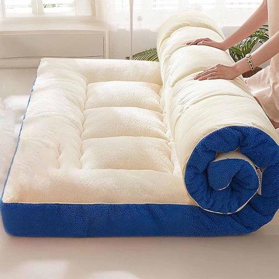Japanse Futon - Opvouwbaar Bed - Comfortabel Slapen - Dubbelzijdig Ontwerp - 150x200cm - Blauw Wit