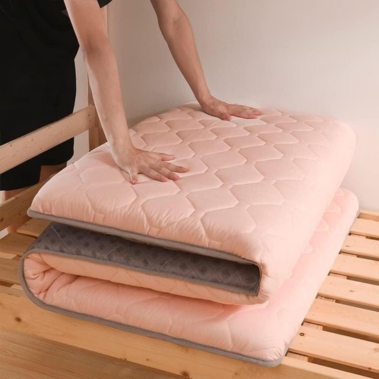 Japanse futon tatami-matras voor eenpersoonsbed, tweepersoonsbed, queensize, kingsize, opvouwbaar, draagbaar, voor reizen en kamperen, roze, 90 x 200 cm