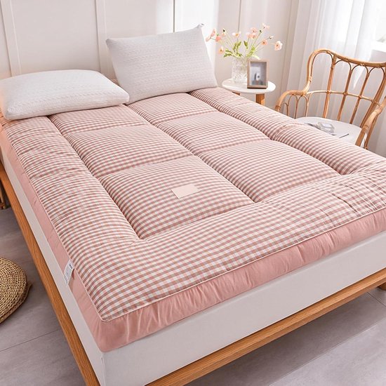 Japanse futonhoes - Dikke matras - Comfortabel slapen - Opvouwbaar ontwerp - 180 x 200 cm - Roze plaid
