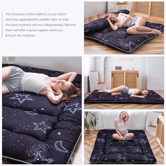 Japanse Futonmatras 90 x 190 cm – Opvouwbare Tatami Vloermatras met Memory Foam – Dikke Rolbare Bodenmatras voor Slapen, Camping & Logees – Pauwhome van Pauwhome