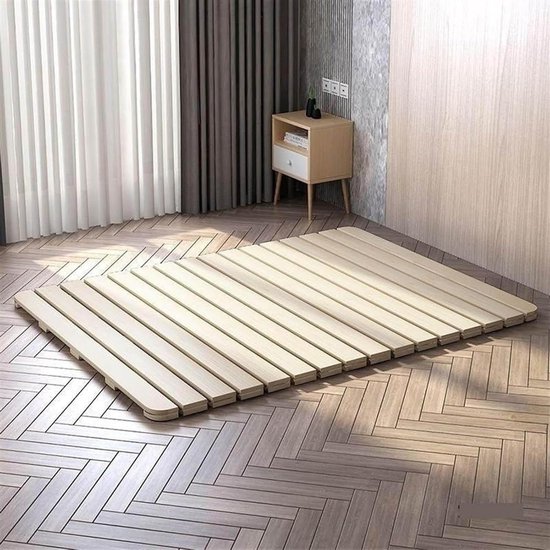 Japanse futonmatras - Oprolbaar vouwbed - Comfortabele slaap - Massief houten steun - 100 cm breed - Naturel