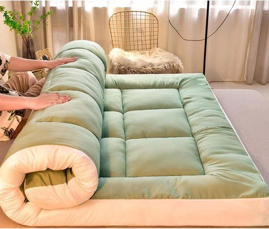 Japanse futonmatras - Oprolbare matras - Comfortabel slapen - Ergonomisch ontwerp - 90 x 200 cm - Blauw