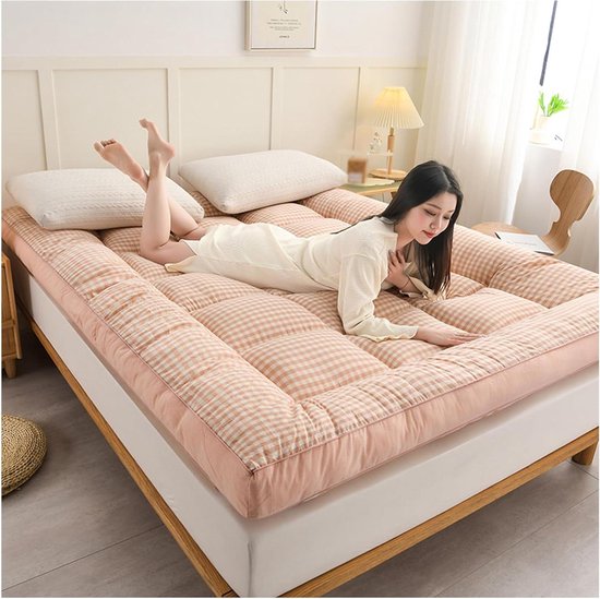 Japanse futonmatras - Opvouwbaar matras - Logeren en slapen - Ademende katoenstof - 100x200cm - Roze