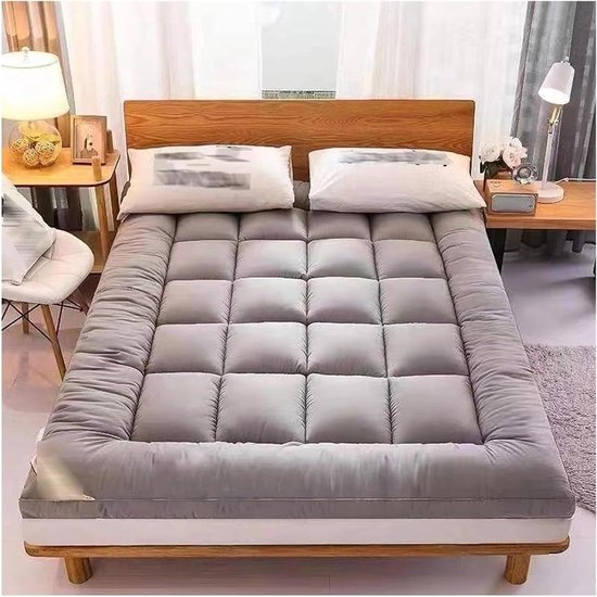 Japanse Futonmatras - Opvouwbaar slaapkussen - Comfortabel slapen - Ademend gewatteerd ontwerp - 200 x 200 cm - Grijs
