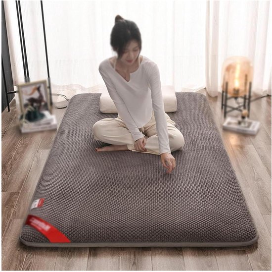 Japanse Futonmatras - Opvouwbare Vloermatras - Comfortabel Slapen - Vierkant Gestikt - 90x200cm - Grijs