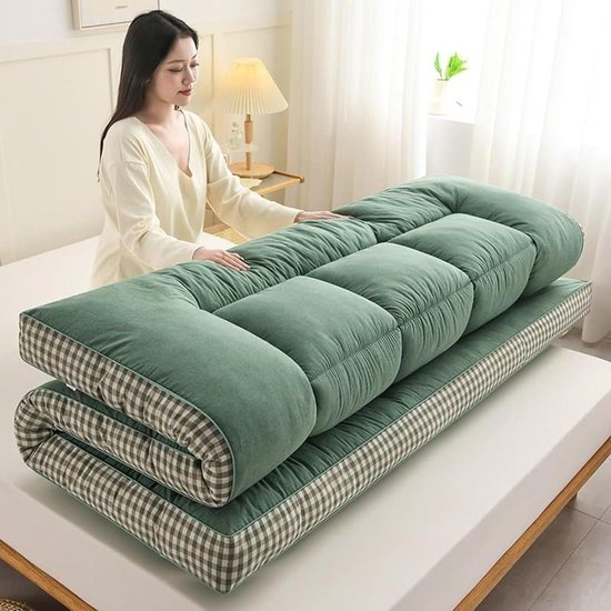 Japanse Futonmatras - Slaapbank Campingmat - Veelzijdig Gebruik - Dubbel Anti-Slip Design - 120x200 cm - Groen