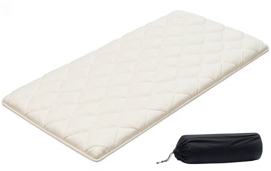 Japanse futonmatras - Tatami vloermatras - Afmeting 203 x 99 x 6,4 cm - Opvouwbaar - Eenpersoons - Negenlaags - Met opbergtas en bevestigingsmateriaal - Voor meditatie en yoga - Wit van Merkloos