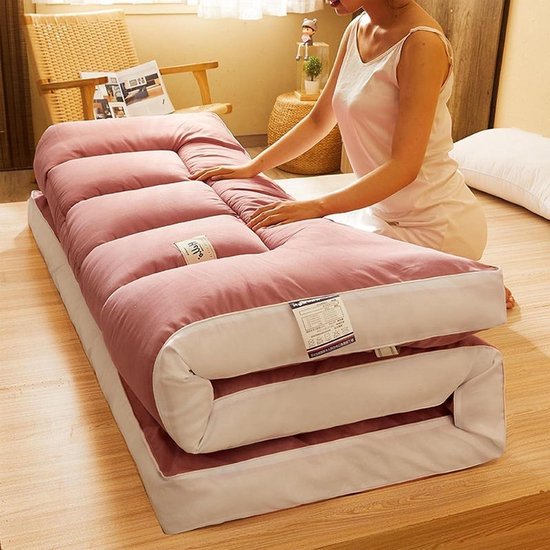Japanse futonmatras - Vloer slaapmat - Comfortabel slapen - Opvouwbaar en draagbaar - 180x200 cm - Roze