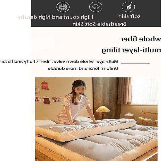 Japanse Futonmatras - Vloerbed Logeermatras - Comfortabel Slapen - Extra Dik Pluizig - 90x200cm - Wit