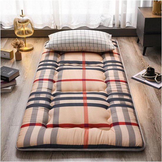 Japanse futonmatras - Vloerbed oprolmatras - Kamperen en reizen - Driedimensionaal gewatteerd ontwerp - 90 x 200 cm - Beige