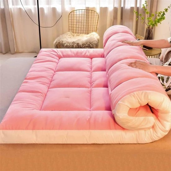 Japanse futonmatras - Vloerbed slaapmat - Veelzijdig slapen - Draagbaar en comfortabel - 150 x 200 cm - Roze van Merkloos