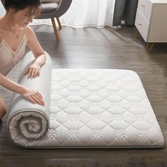 Japanse futonmatras - Vloermat oprolbaar - Comfortabel slapen - Ergonomische ondersteuning - 90x200 cm - Wit