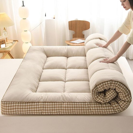 Japanse futonmatras - Vloermatras campingmat - Comfortabel slapen - Opvouwbaar ontwerp - 90 x 200 cm - Kaki van Merkloos