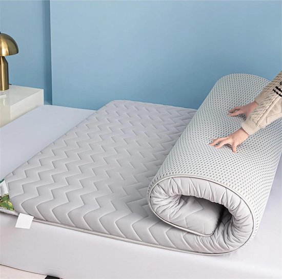 Japanse futonmatras - Vloermatras oprolbaar - Comfortabel slapen - Ademend vierlaags ontwerp - 80 x 190 cm - Grijs