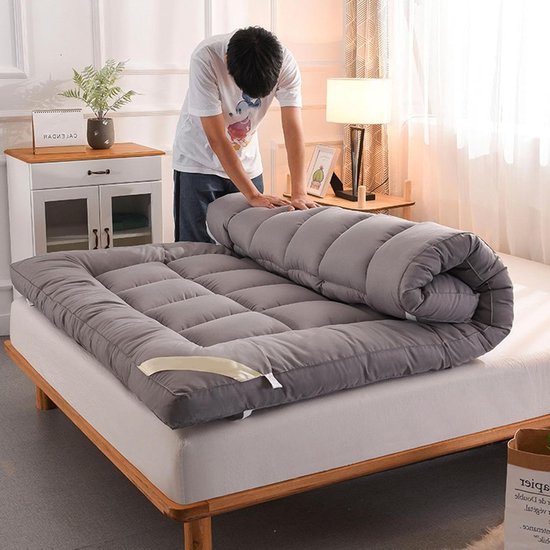 Japanse Futonmatras - Vloermatras Oprolbaar - Comfortabel Slapen - Drielaagse Structuur - 90 x 200 cm - Grijs