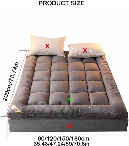 Japanse Futonmatras - Vloermatras Opvouwbaar - Comfortabel Slapen - Ademend Polyester Materiaal - 90 x 200 cm - Grijs van Merkloos