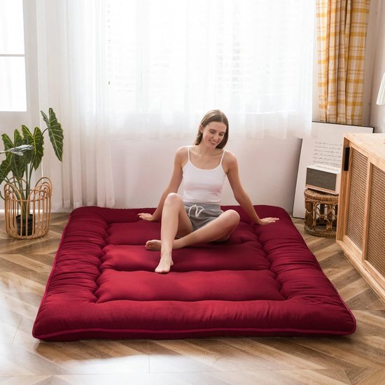 Japanse futonmatras - Vloermatras slaapkussen - Ruimtebesparend slapen - Traagschuim comfortlaag - 190 x 90 x 10 cm - Geel van Merkloos