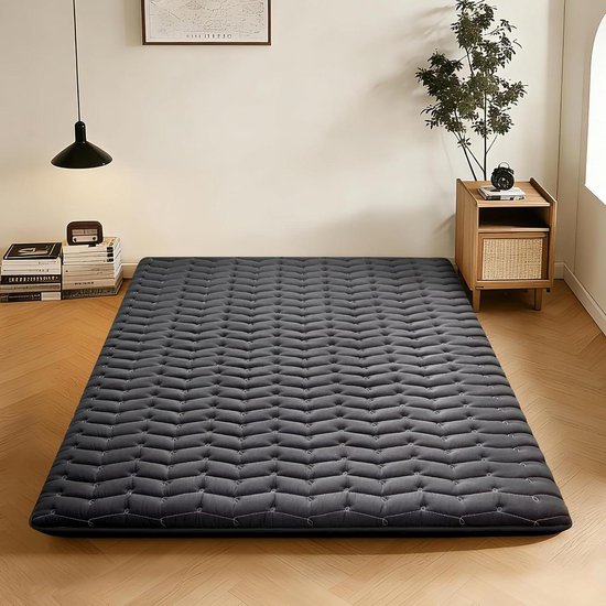 Japanse Futonmatras - Vloermatras Slaapmat - Comfortabel Slapen - 9-laags Structuurontwerp - 99 x 203 cm - Zwart
