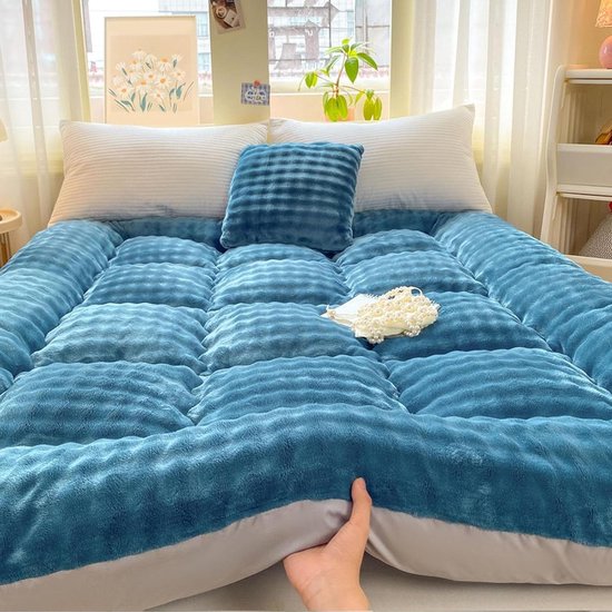 Japanse futonmatras - Vloermatras vouwmatras - Comfortabel slapen - Zachte pluche vulling - 180 x 200 cm - Blauw