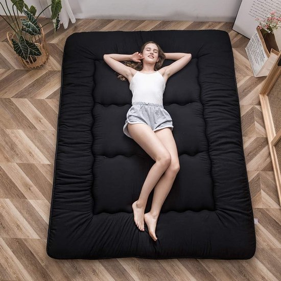 Japanse Matras - Futon Matras Tatami - Ruimtebesparend Slapen - Opvouwbaar Gemakkelijk - Full 203x137cm - Zwart van Merkloos