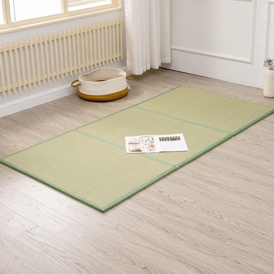 Japanse Tatami Mat - Vloermat Futon - Slapen en Ontspannen - Natuurlijk rushgras materiaal - 200x99 cm - Natuurlijk Groen