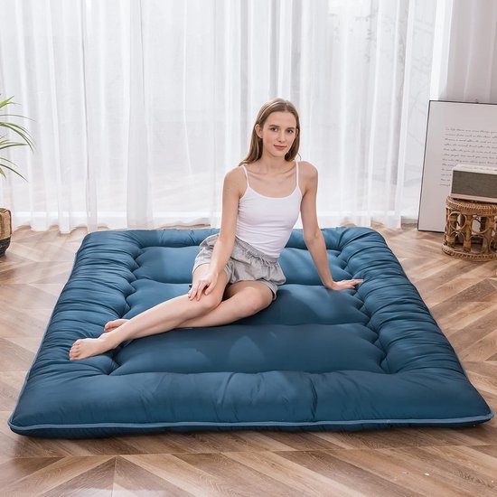 Japanse vloermatras - Dik futon slaapkussen - Opvouwbaar slapen - Traagschuim comfortlaag - 200x150x10 cm van Merkloos