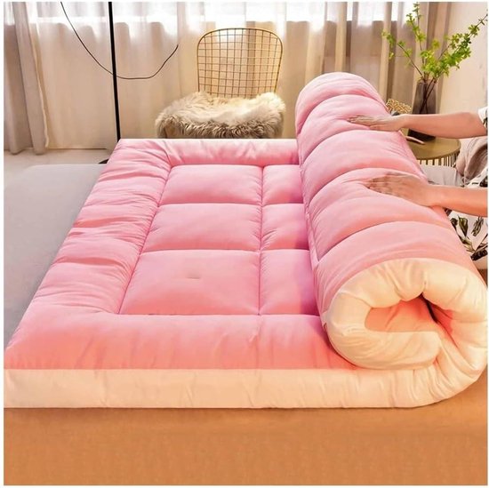 Japanse Vloermatras - Draagbare Futon - Slapen en Reizen - Extra Dik Ergonomisch - 90 x 200 cm - Roze van Merkloos
