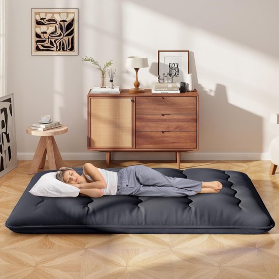 Japanse Vloermatras - Dunne Matras - Flexibel Kamperen - Afneembare Hoes - 140x200cm - Zwart van Merkloos