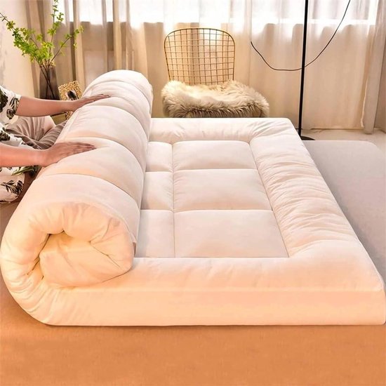 Japanse Vloermatras - Futon Bed Camping Mat - Flexibele Slaapplek - Extra Dik Opvouwbaar - 150x200cm - Wit